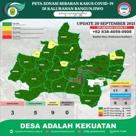 Update Peta Zonasi Sebaran Covid19 Kalurahan Bangunjiwo tanggal 20 September 2021
