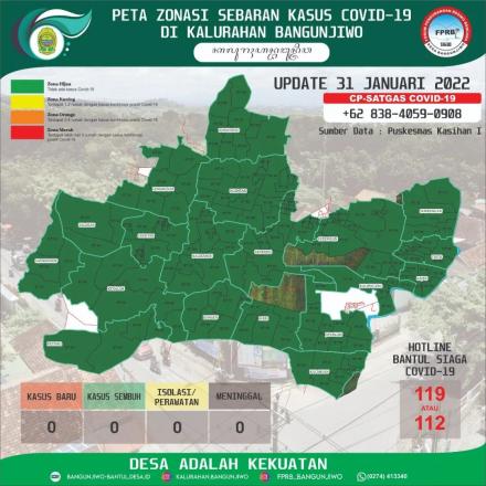 Peta Zonasi Sebaran Covid19 Kalurahan Bangunjiwo 31 Januari 2022