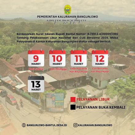 Informasi Jadwal Pelayanan Kantor Kalurahan Bangunjiwo Hari Raya Nyepi 2024