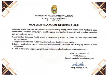 Maklumat Pelayanan Informasi Publik Kalurahan Bangunjiwo