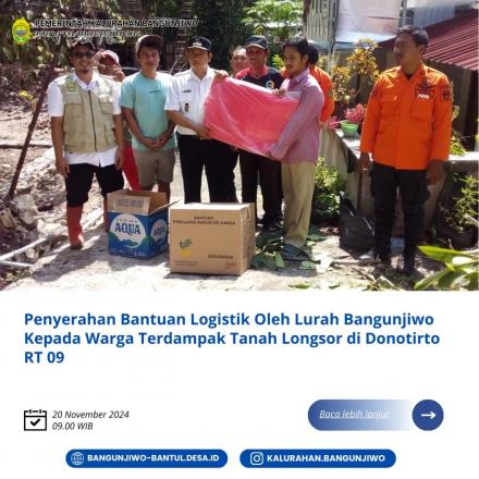 Lurah Bangunjiwo tinjau dan serahkan bantuan bagi warga terdampak tanah longsor di Donotirto