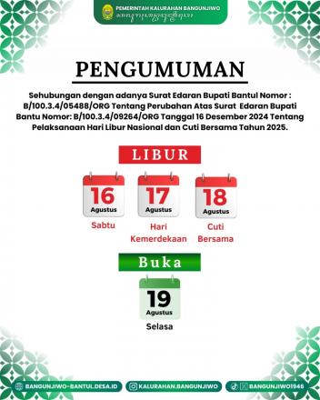 Pengumuman Libur Cuti Bersama Agustus 2025