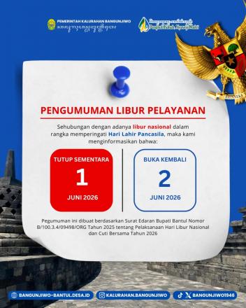PENGUMUMAN LIBUR PELAYANAN HARI LAHIRNYA PANCASILA 2026