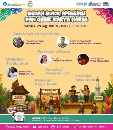 BEDAH BUKU, APRESIASI & GELAR KARYA HARSA  TBM JITA KITA 